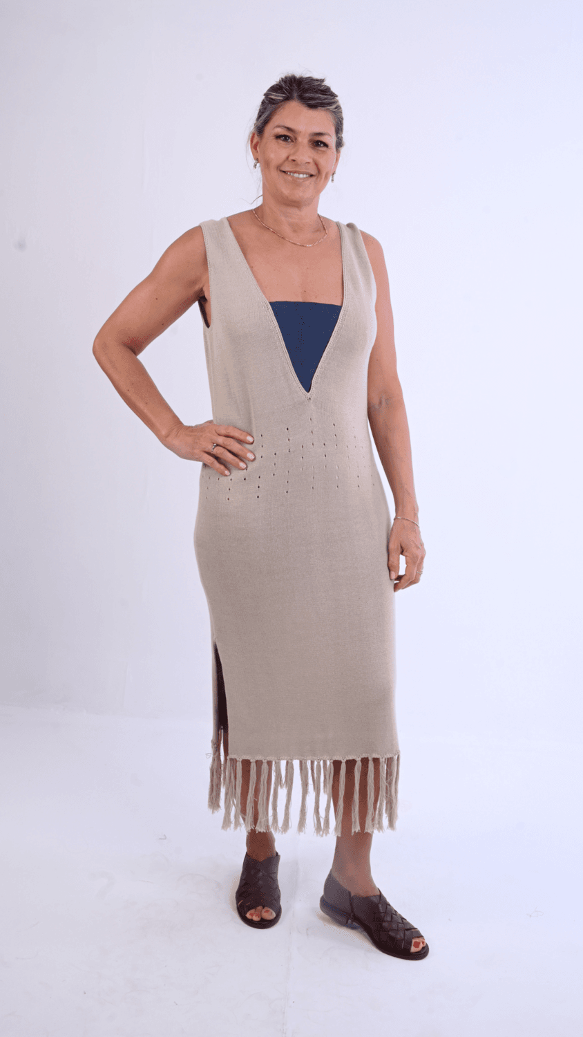 Vestido criollo beige l