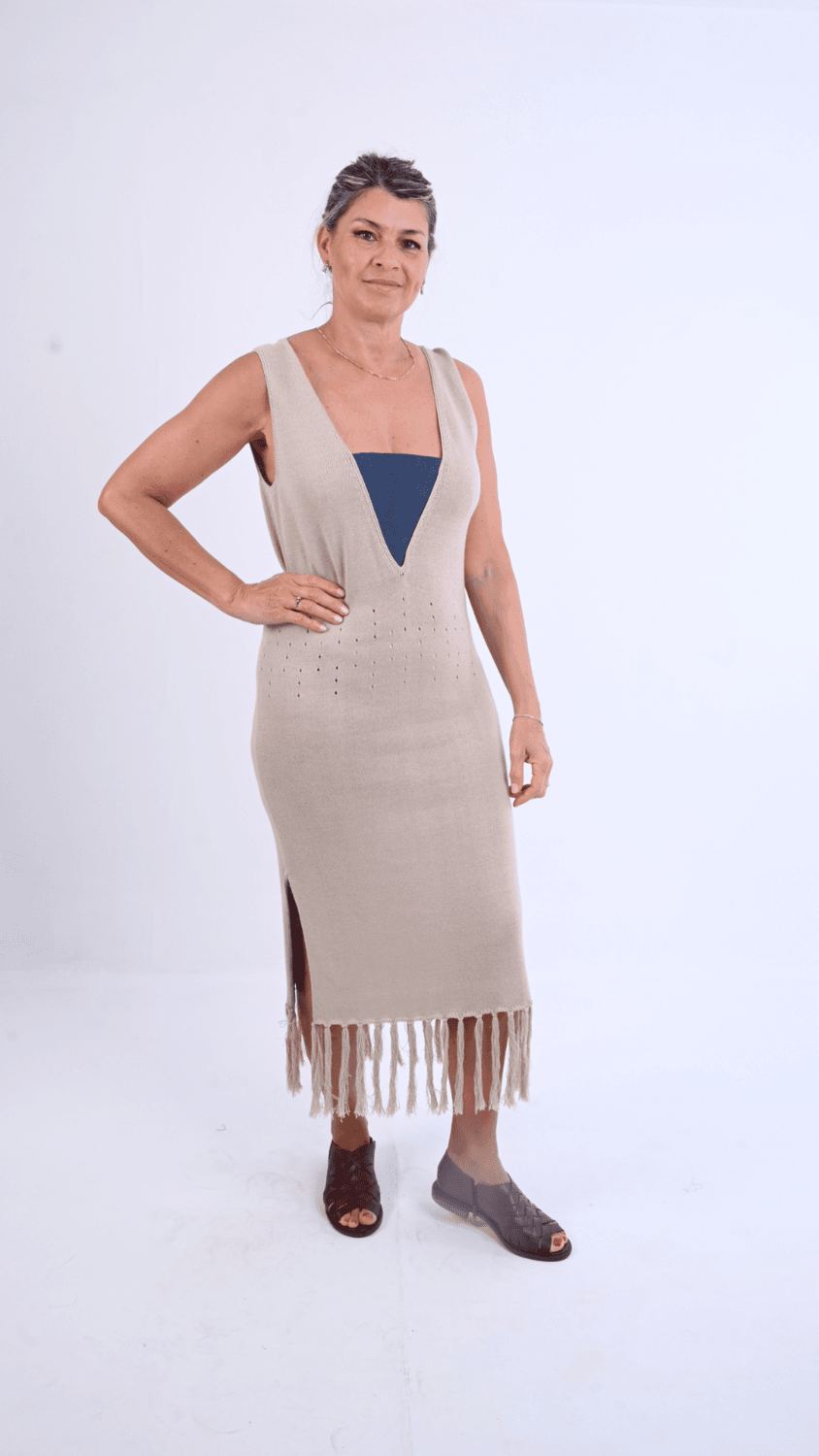 Vestido criollo beige m